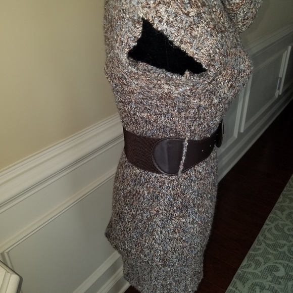 NWT XOXO Cowl Neck Knit‎ Sweater Dress Brown Marled Belted Women’s XS Cozy Fall - Picture 7 of 7